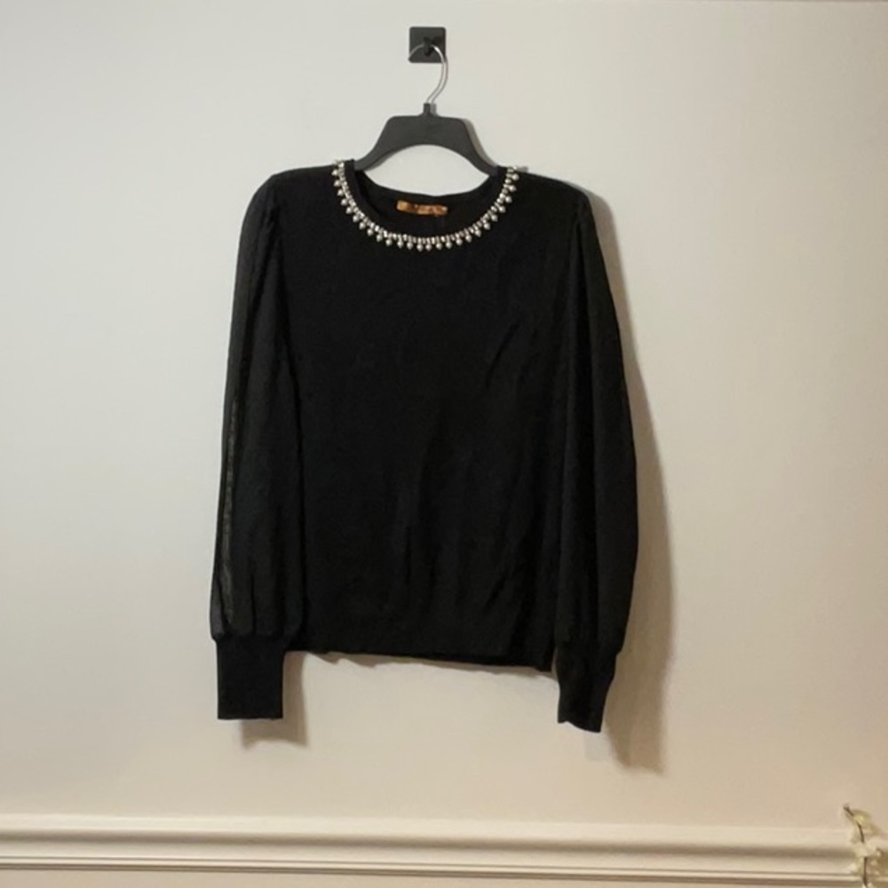 Belldini Black Sweater with Embellished Neckline